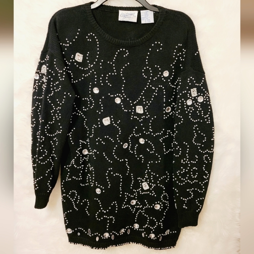 Vintage Sweater with Pearls and Stones by Midnight Blues